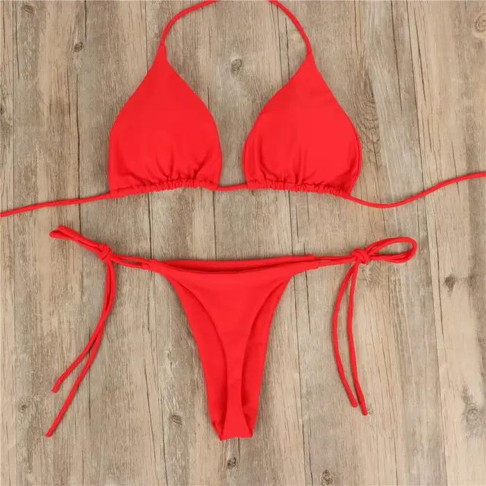 Sexy string Bikini ensemble côté licou cravate maillot de bain dames sangle fendue réglable pansement Style