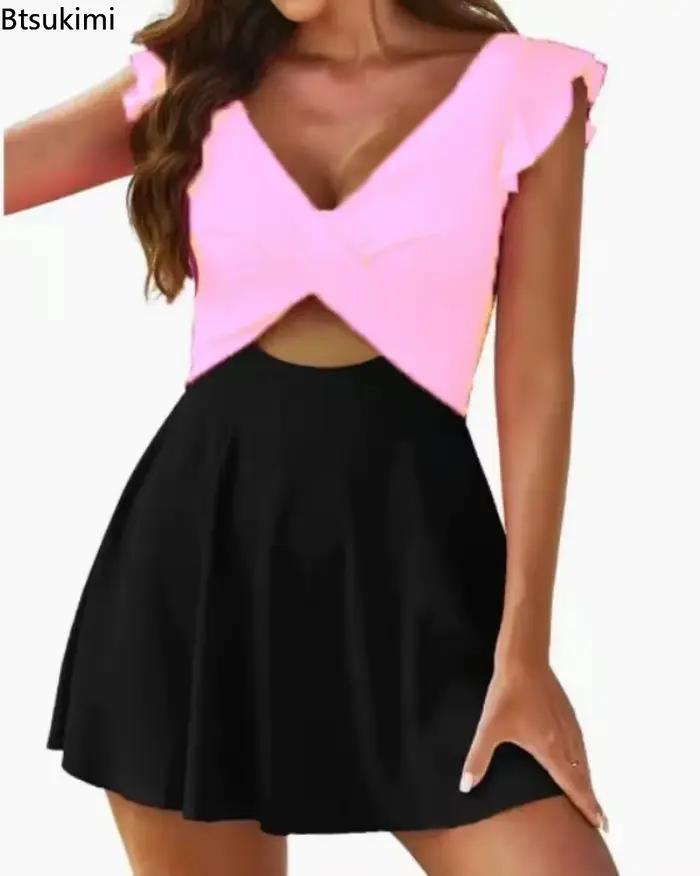Bikini Femme Volants Unie Taille Haute Style Plage Plage Vacances Fete Piscine Spa Sources Chaudes Sports Nautiques Croisiere Beach Swimming Party Club Casual