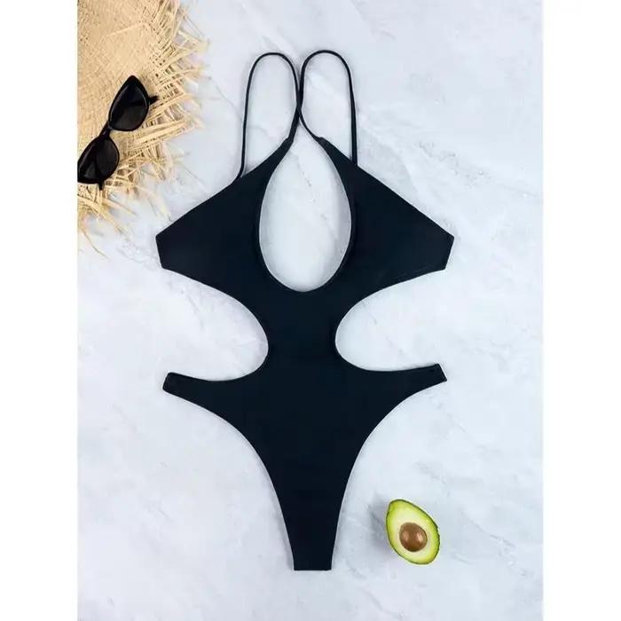 Maillot de bain une pièce push up avec rembourrage pour femmes sexy haute découpé col croisé occasiونs de plage泳断