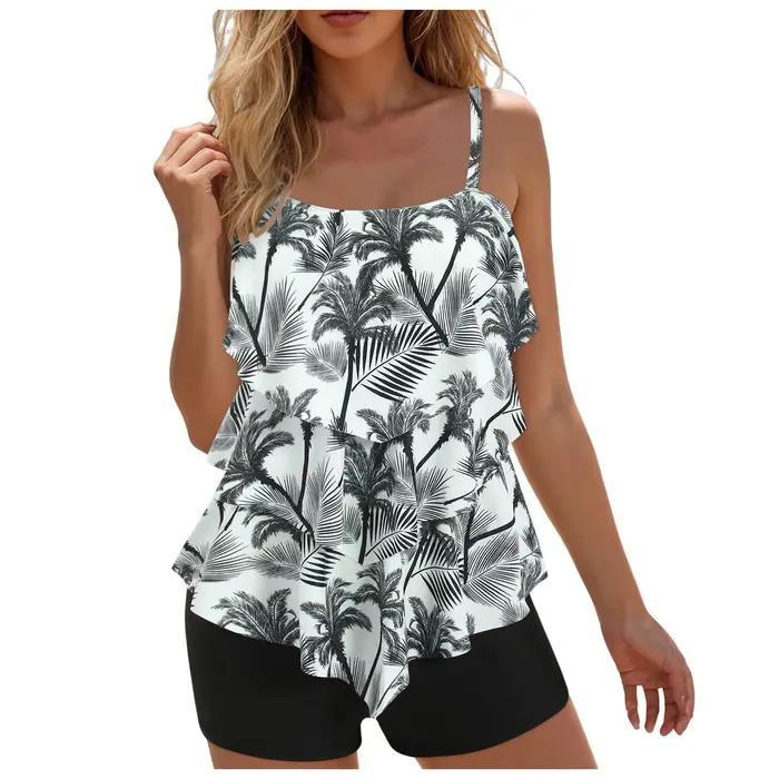 Bikini taille haute pour femmes, ensemble deux pièces sportif avec motif moiré, couleurs vibrantes, idéal pour la plage et la natation