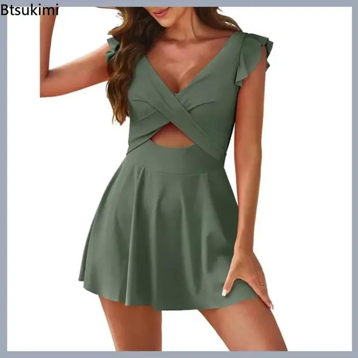 Bikini Femme Volants Unie Taille Haute Style Plage Plage Vacances Fete Piscine Spa Sources Chaudes Sports Nautiques Croisiere Beach Swimming Party Club Casual