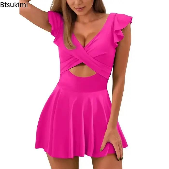 Bikini Femme Volants Unie Taille Haute Style Plage Plage Vacances Fete Piscine Spa Sources Chaudes Sports Nautiques Croisiere Beach Swimming Party Club Casual