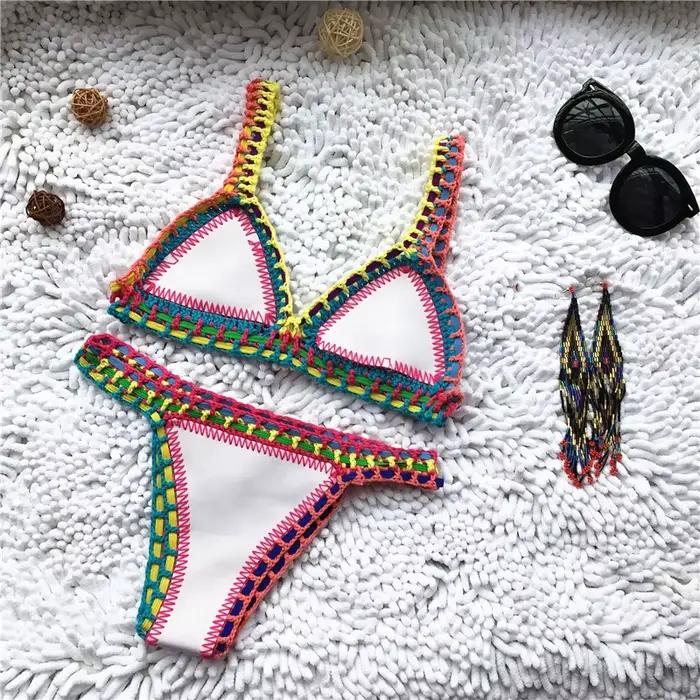 Micro Bikini 2026 pour Femme, Maillot de Bain Fait Main au Crochet, Soutien-Gorge Push-Up, Patchwork, Tenue de Plage, Bikini String