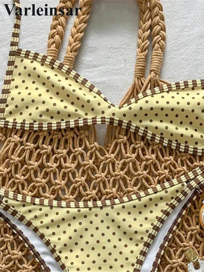 Maillot de bain deux pièces à pois pour femme