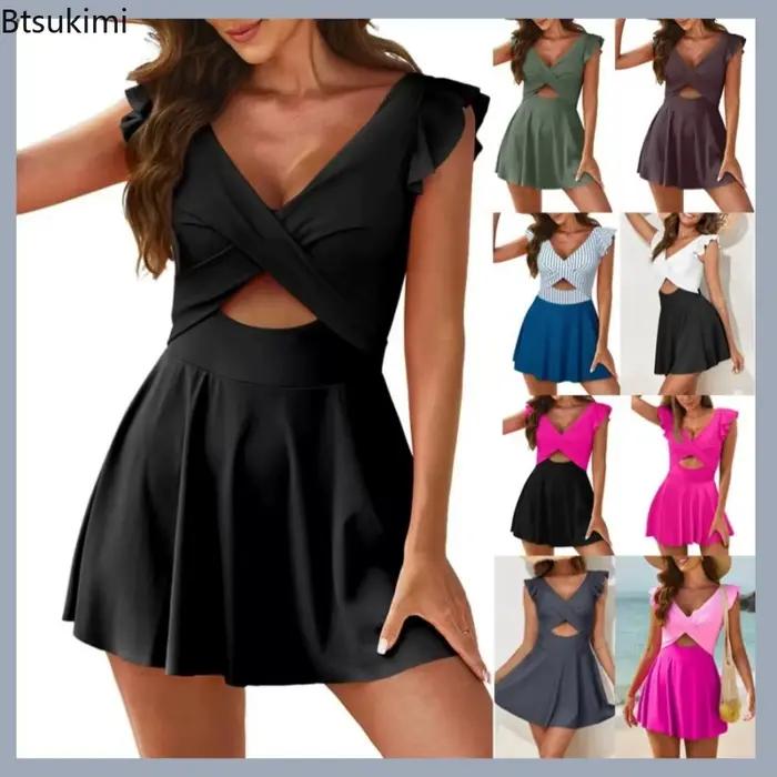 Bikini Femme Volants Unie Taille Haute Style Plage Plage Vacances Fete Piscine Spa Sources Chaudes Sports Nautiques Croisiere Beach Swimming Party Club Casual