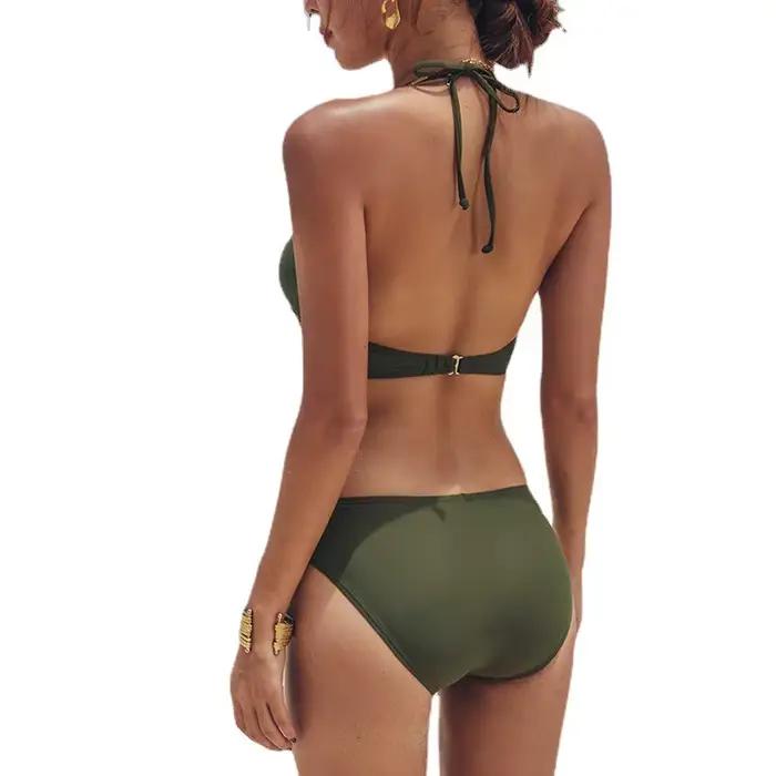 Maillot de bain noir pour femme sexy bikini deux pièces coupe trois points effet push-up plage fête piscine spa sources chaudes sports nautiques croisière