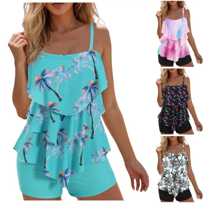 Bikini taille haute pour femmes, ensemble deux pièces sportif avec motif moiré, couleurs vibrantes, idéal pour la plage et la natation