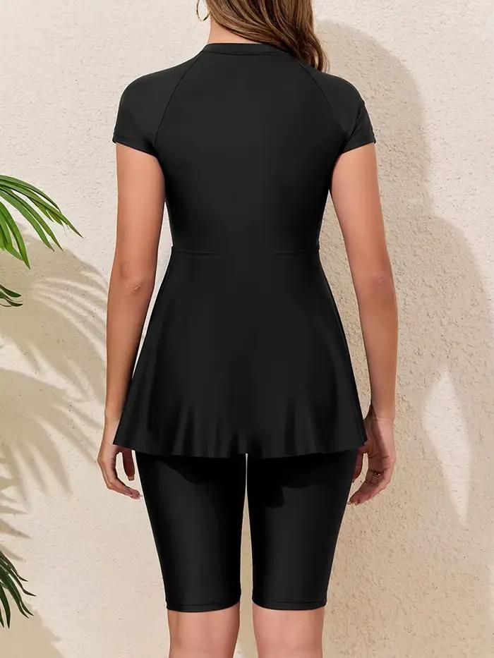 Maillot de bain deux pièces pour femmes solides polyester élasthanne fermeture éclair nage plage occassions spéciales été détente vacances famille cadeau