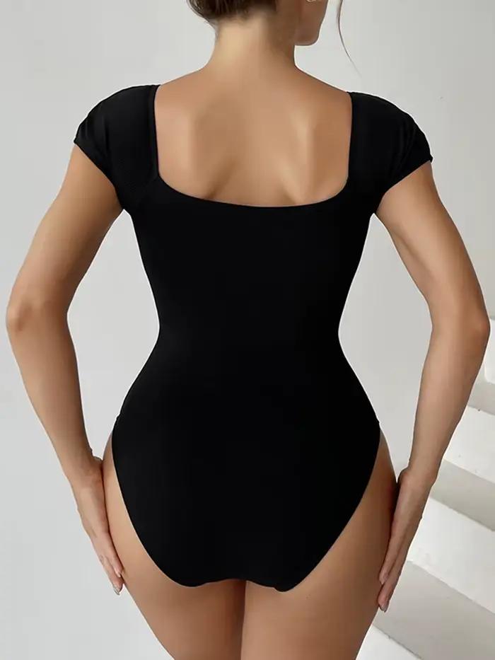 Maillot de bain une pièce pour femme en élasthanne et nylon solide avec fermeture éclair pour nage et détente plage couleur beige bleu brun noir taille S M L XL