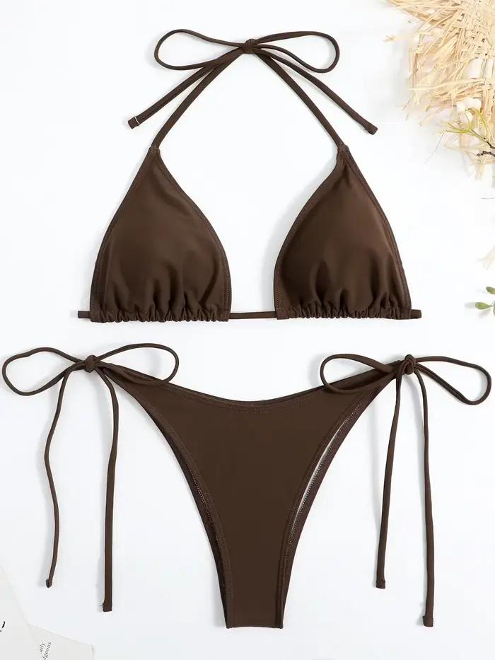 Bikini rouge licou push-up élégant pour femmes, ensemble de maillots de bain à lacets, bikini 2024, pour femmes occasions estivales