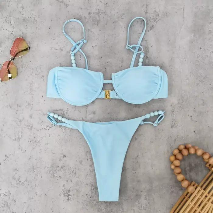 Maillot de bain deux pièces sexy push-up pour femme 2025 – Ensemble bikini micro rayé tendance pour la plage