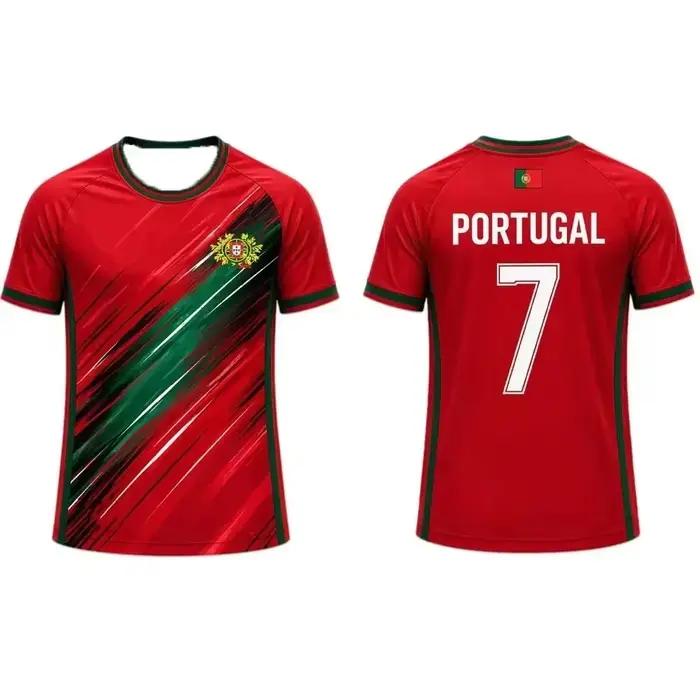 Maillot de football Portugal 2026 pour hommes, femmes et enfants – T-shirt rayé imprimé 3D respirant et à séchage rapide pour l'entraînement sportif