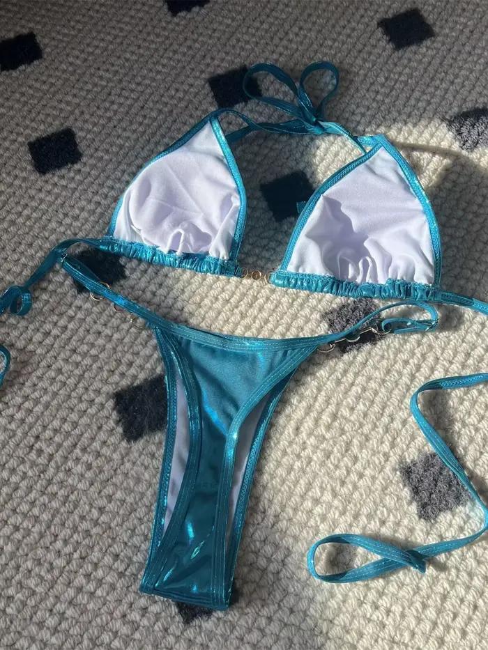 Micro Bikini Rose Brillant 2026 Femme Sexy Push Up String Maillot de Bain Ete Bandage Occasions Speciales