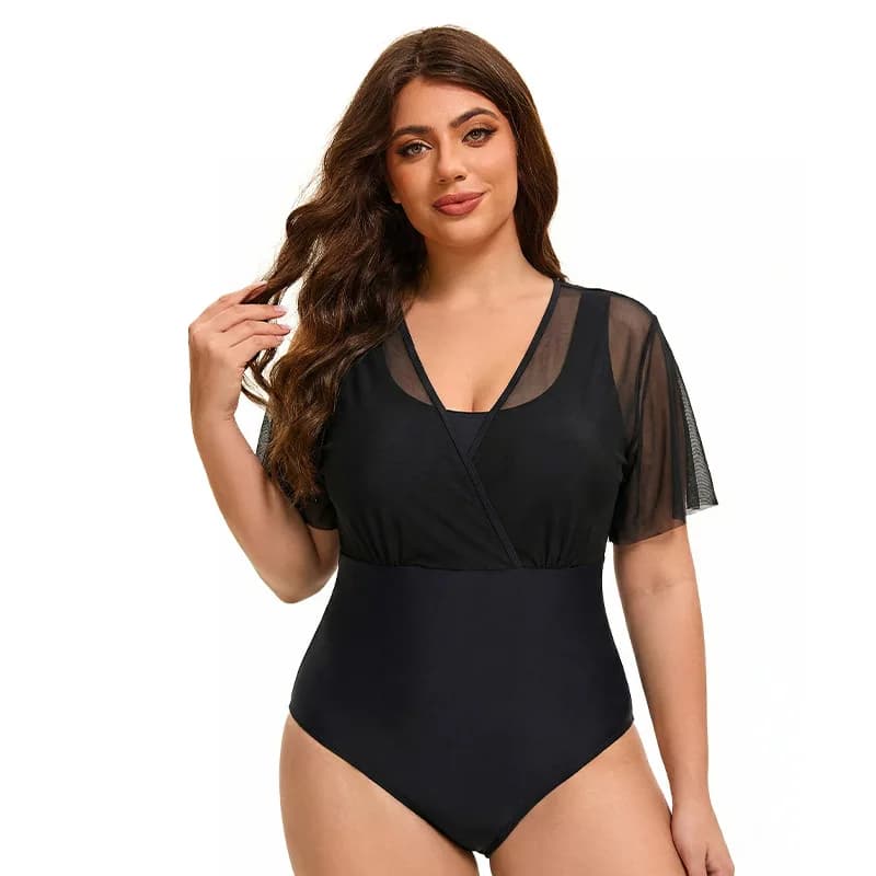 Maillot de bain une pièce grande taille pour femme, effet ventre plat, col en V, avec empiècements e