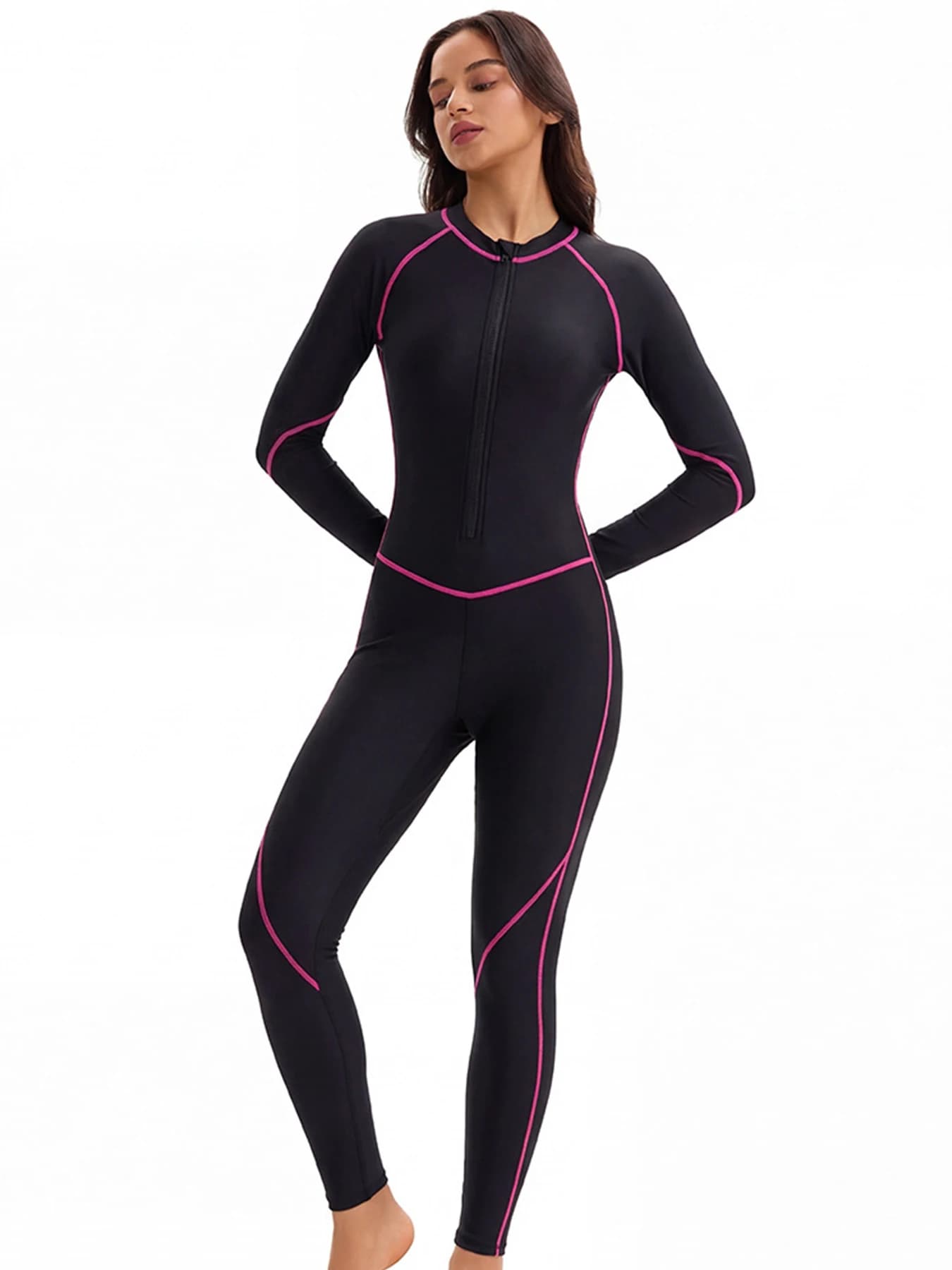 Nouveau Maillot de Bain Sportif 2026 à Manches Longues et Pantalon Long avec Fermeture Éclair pour F