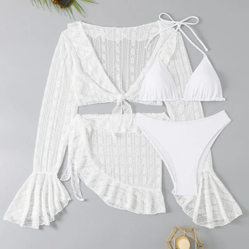 2025 femmes maillot de bain à manches longues couvrir maillots de bain Sexy quatre pièces été solide