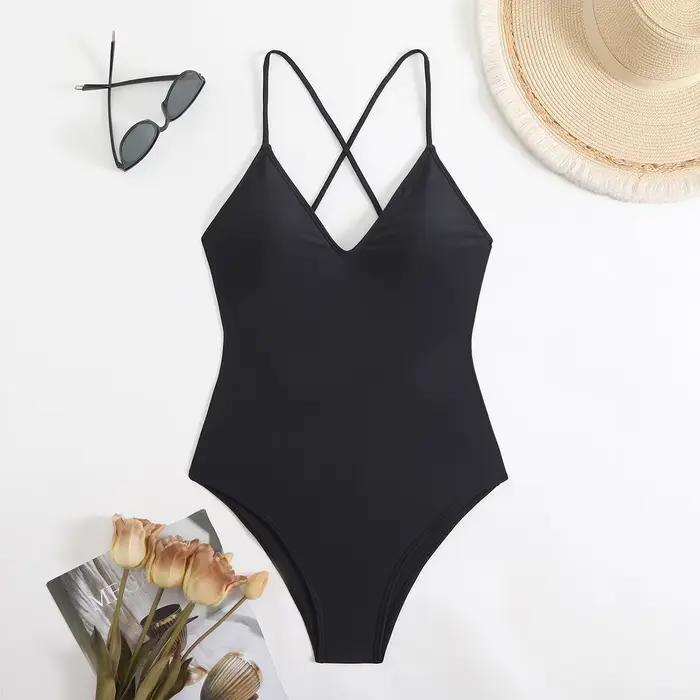 Maillot de bain une pièce, sexy, couleur unie, bretelles réglables, dos nu, pour femmes, tenue de pl
