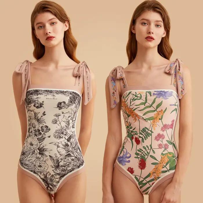 Maillot de bain une pièce à fleurs réversibles pour femmes avec jupe maillot de bain brésilien ensem