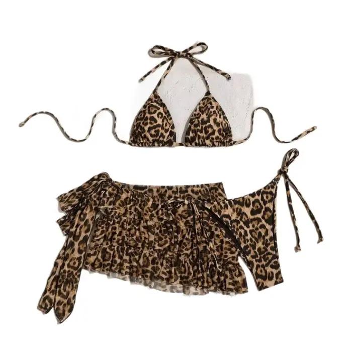 Ensemble Bikini 3 pièces imprimé léopard pour femmes, maillot de bain Sexy, maillot de plage, fête,