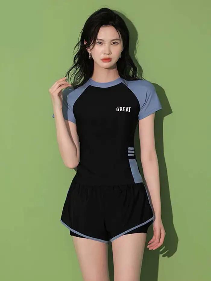 Mode femmes maillot de bain dames Patchwork à manches courtes maillots de bain 2023 sport piscine ma