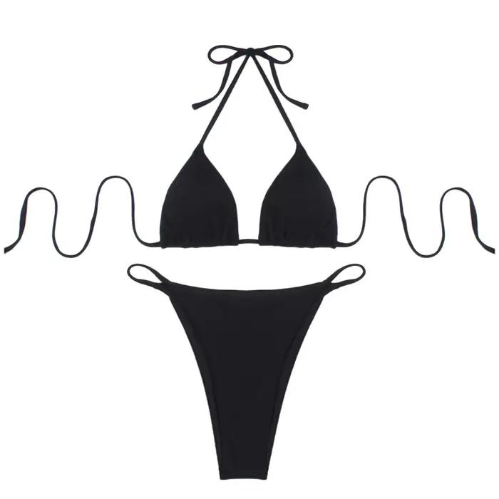 Nouveau Maillot de Bain Deux Pièces Noir 2026 – Bikini Sexy à Bretelles et Col Halter pour Femme – T