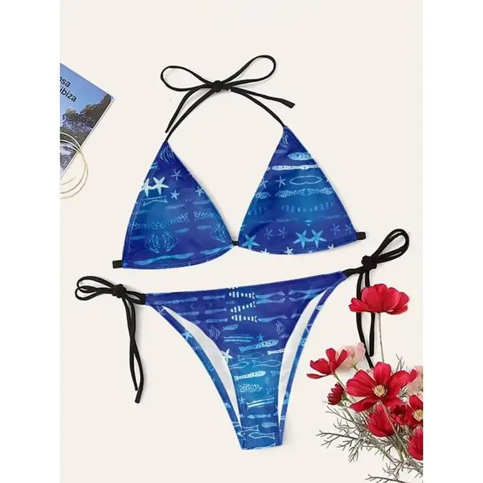 Femmes Sexy Océan Coquillage imprimé Bikini Cupshe bretelles taille haute maillots de bain séchage