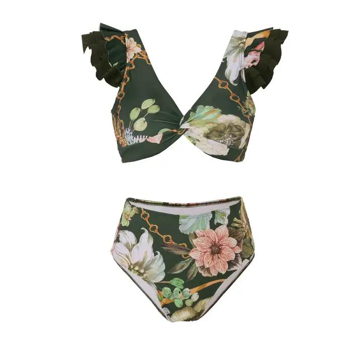Maillot de bain noir à col en V 2026, maillot de bain à volants pour femme, maillot de bain taille h