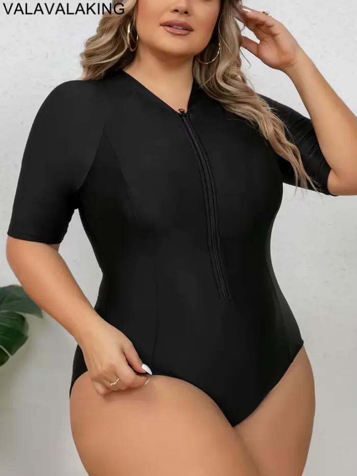 Maillot de bain une pièce grande taille 2026 pour femme, manches courtes, coupe brésilienne, pour fe
