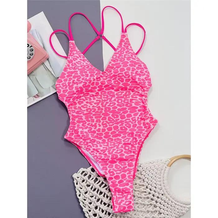 S - XL Sexy imprimé léopard col en V femmes maillots de bain une pièce maillot de bain femme dos nu