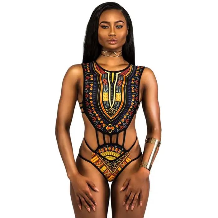 Maillot de bain une pièce pour femmes africaines, Design à franges ethniques, Monokini, ajouré, dos