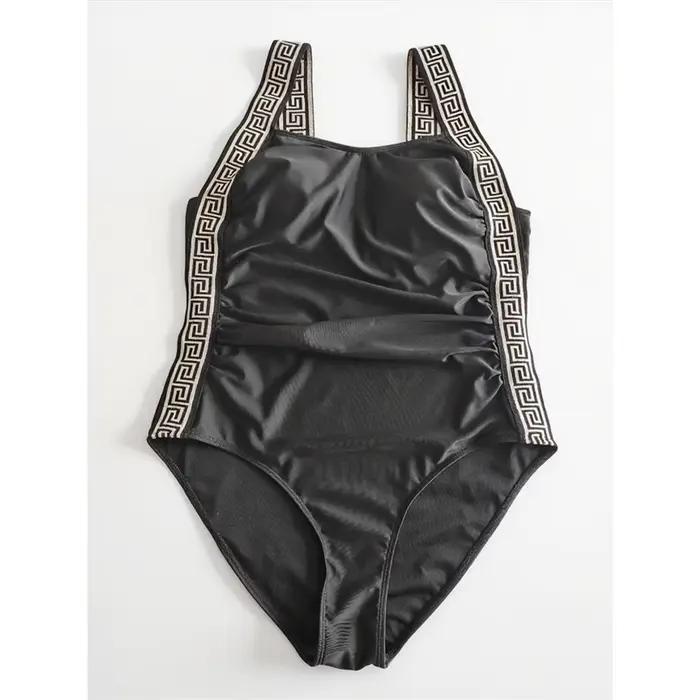 Maillot de bain une pièce grande taille imprimé et sans dos, tailles 0XL à 3XL, pour femme, V7356
