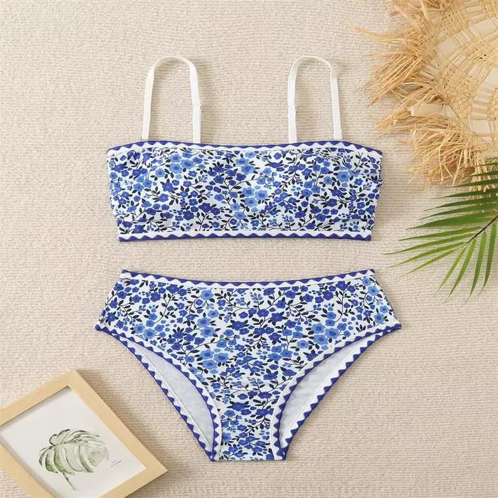 Sexy taille haute Bikini 2024 Floral Bandeau maillot de bain maillot de bain pour femme femmes strin