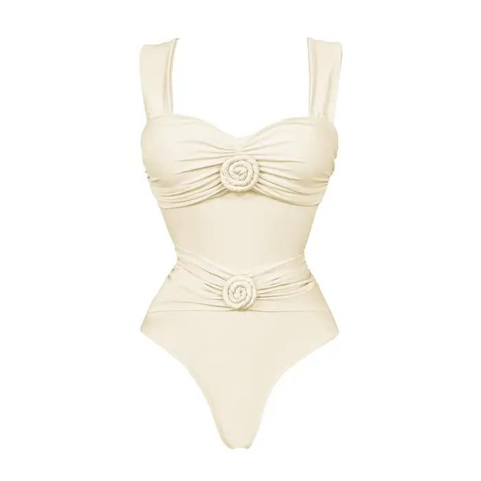 Fleur blanche une pièce maillot de bain 2025 femmes Sexy Bikini Bandeau Biquini Push Up maillots de