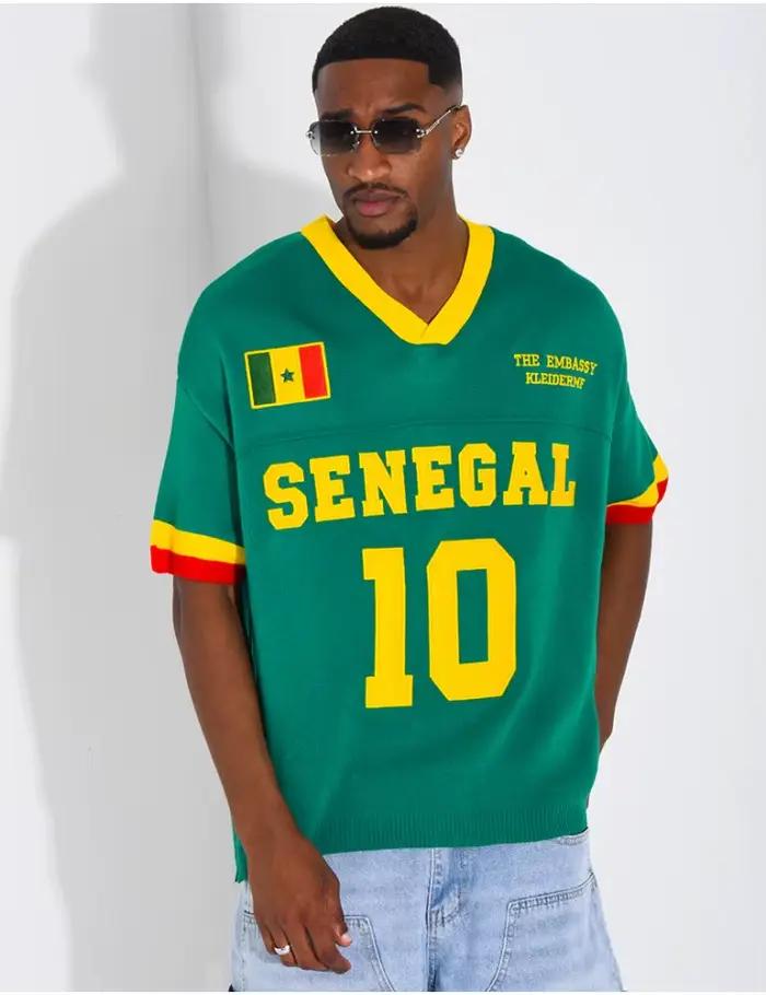 Nouveau T-shirt décontracté à manches courtes unisexe, thème Sénégal 2026, vert classique avec col j