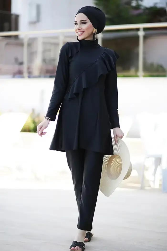 Maillot de bain musulman à manches longues pour femme, hijab, burkini, couverture islamique, modeste