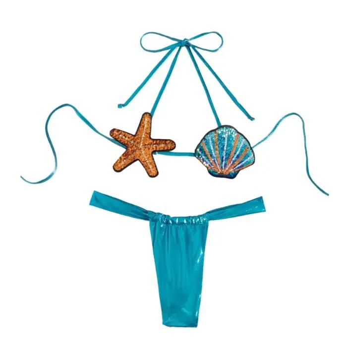 Femmes maillot bain ensemble deux pièces maillots bain fendus étoiles mer maillots bain taille basse
