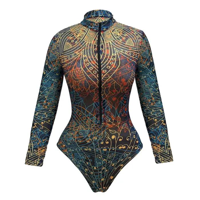 Maillot de bain une pièce transparent grande taille UPF50 avec pantalon pour femme, sexy, anti-UV, c