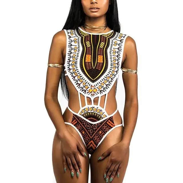 Maillot de bain une pièce à imprimé africain pour femmes, monokini, trikini, baigneur, baigneur, sex