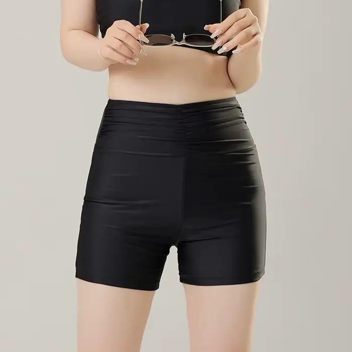 Couleur noire grande taille femmes short de bain maillot de bain taille haute maillot de bain maillo