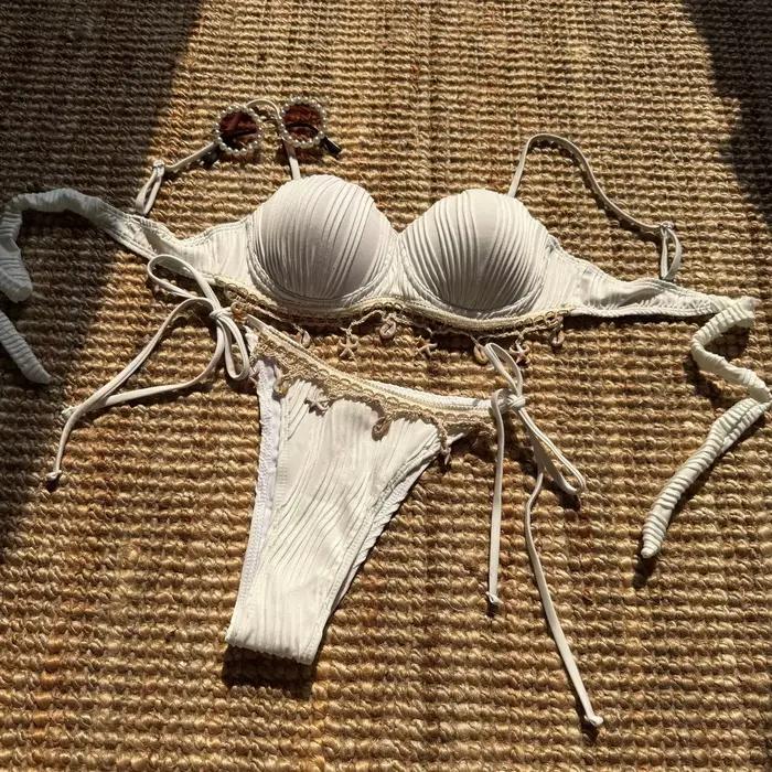 Sexy coquille étoile de mer décoration deux pièces Bikini ensemble femmes Push Up à armatures string