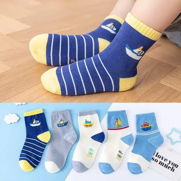 5 paires de chaussettes pour enfants, longueur moyenne, dessin animé, confortables, chaudes, de haute qualité, chaussettes pour bébés, chaussettes pour garçons, quatre saisons