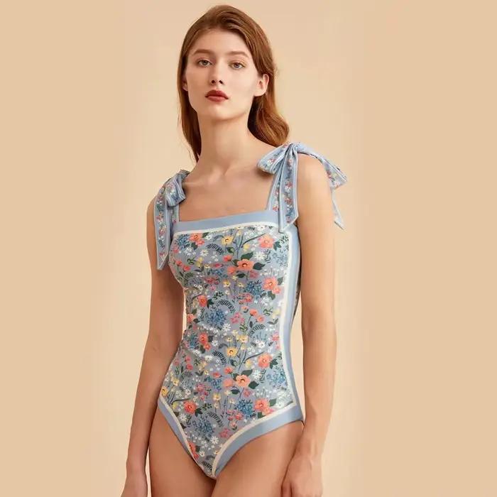 Maillot de bain une pièce à fleurs réversibles pour femmes avec jupe maillot de bain brésilien ensemble Bikini d'été nœud papillon 2025