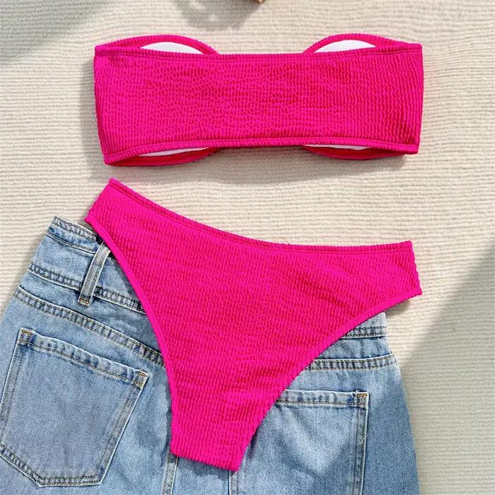 Sexy Rose Rouge Bikini Bandeau Maillot De Bain Y2K Côtes Vacances Maillots