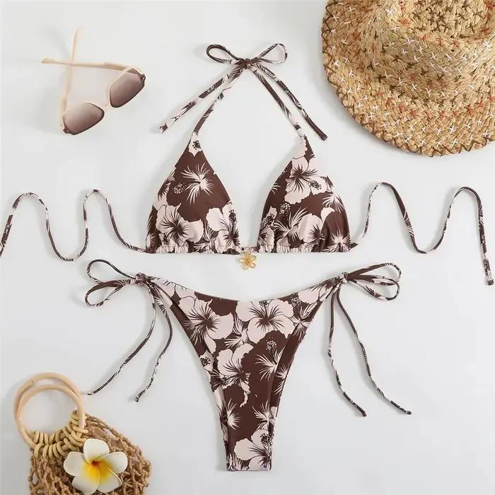 Sexy Rose rouge fleur imprimé Micro String Bikini femmes maillots de bain 2026