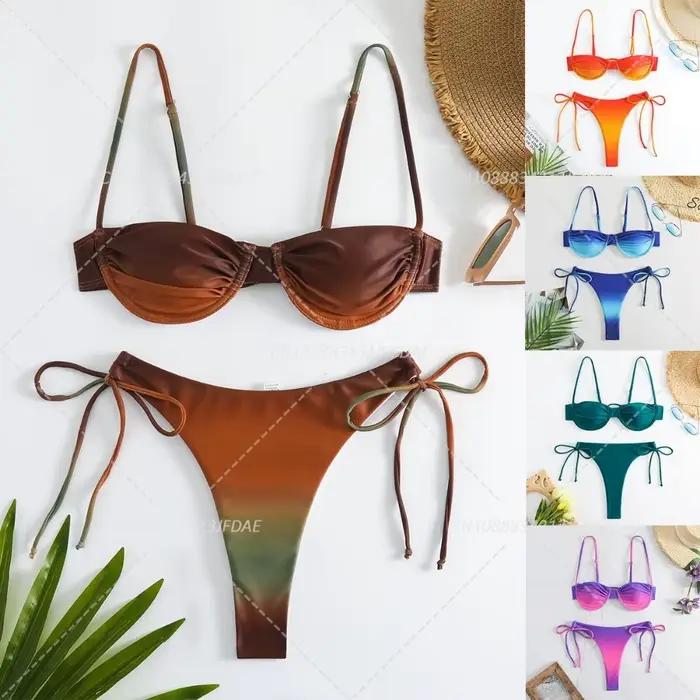 Dégradé Orange Bikinis taille haute maillot de bain femmes maillots
