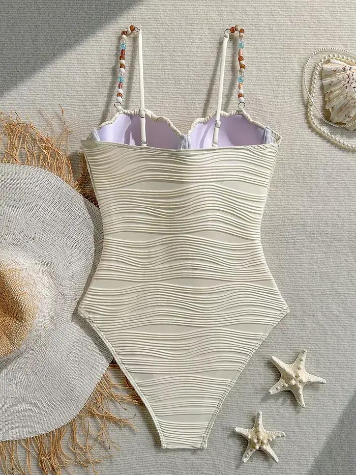 Maillot de bain une pièce femme froncé à perles