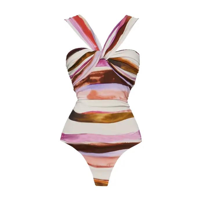 2 pièces maillot de bain rayé avec jupe longue Sexy femmes Bikini