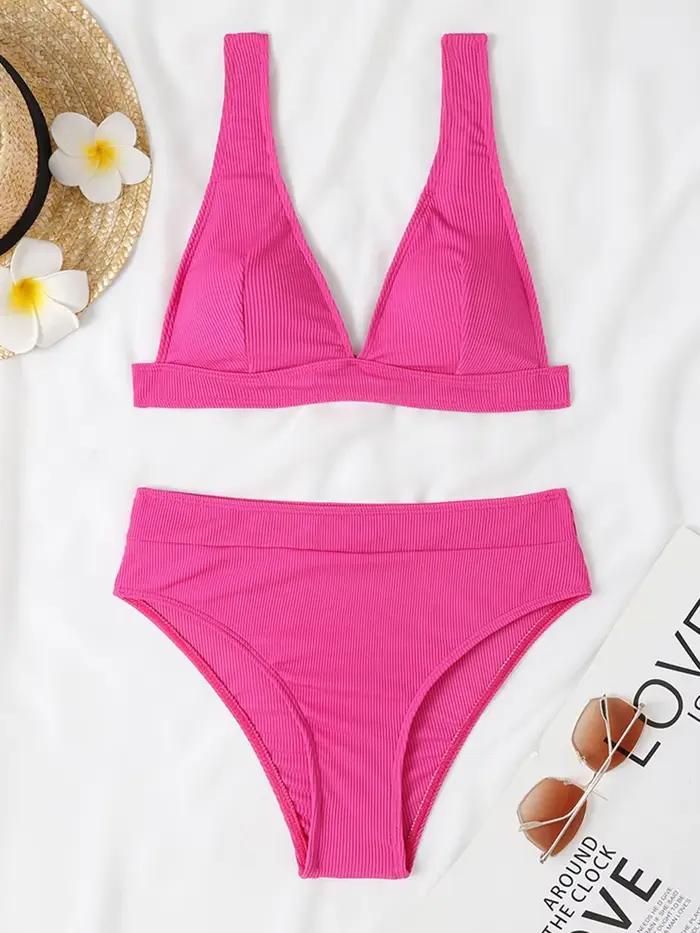 Bikini solide femme polyester élasthanne rembourré ensemble de plage style junior occassions estivales vacances famille amis