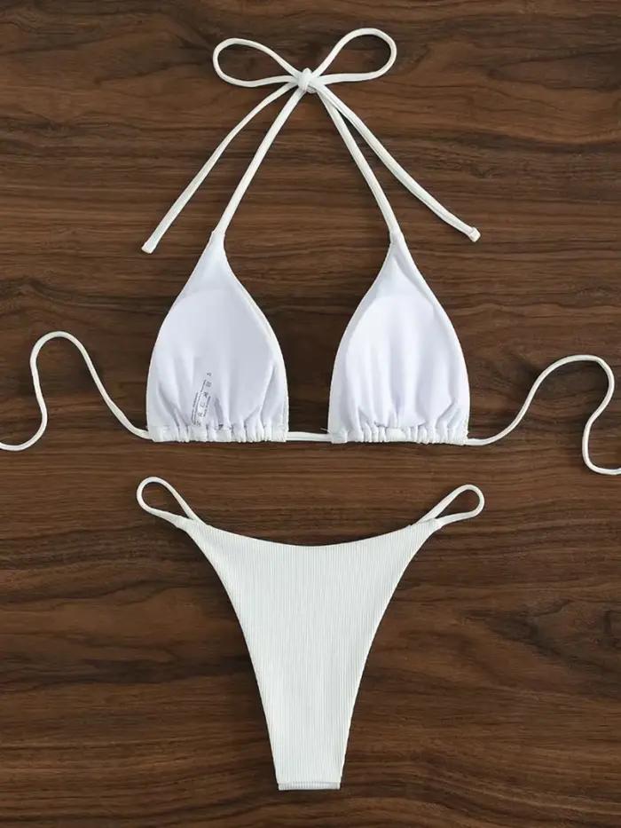 String Bikinis 2024 Femmes Sexy Triangle Maillot De Bain Solide Blanc Maillots