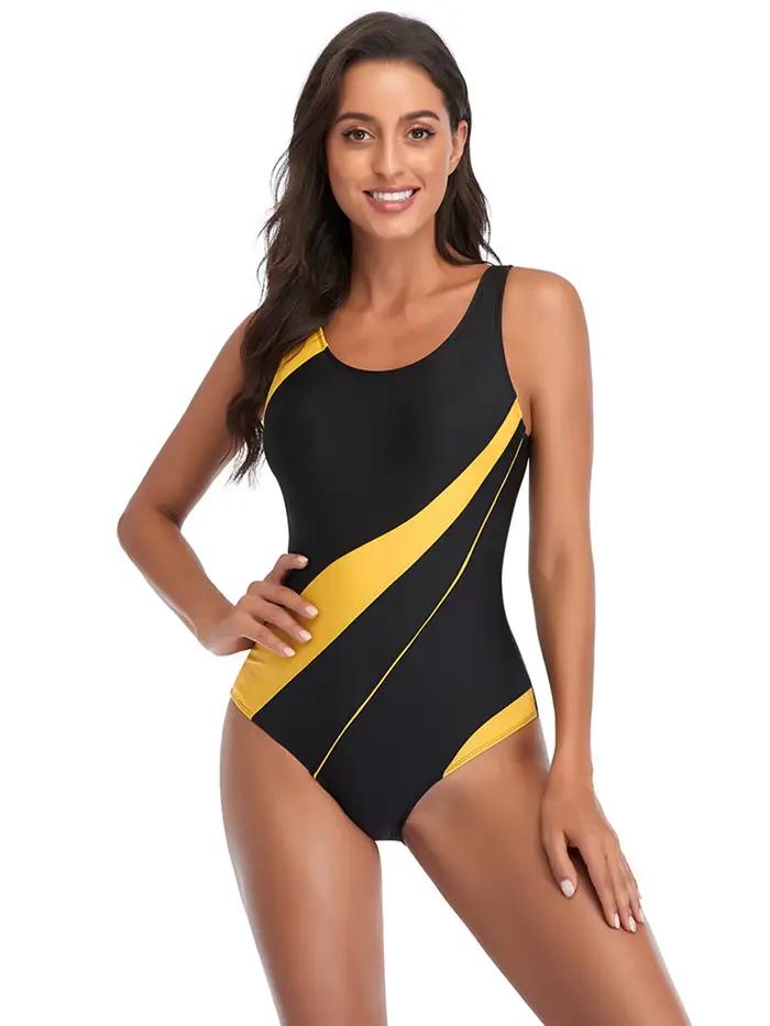 Nouveau Maillot de Bain Une Pièce Eleposture Femme Rayures Performance Aquatique Occasions Spéciales